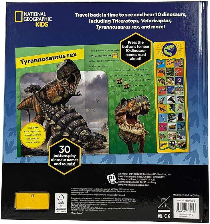 National Geographic Kids - Dangerous Dinosaurs 30-Button Animal Sound Book - Plays Dinosaur Names and Sounds - PI Kids - Image 2