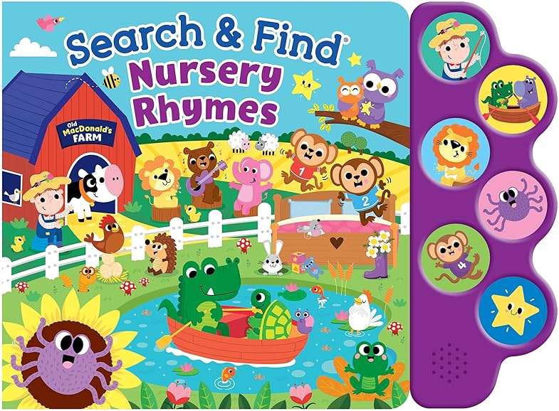 Search & Find Nursery Rhymes – Interactive Sound Book with 6 Buttons | Toddler Musical Board Book | Classic Songs & Hidden Picture Fun | Early Learning Seek and Find Activity Book for Boys & Girls - Image 1