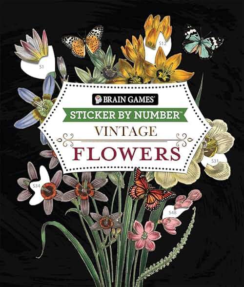 Brain Games - Sticker by Number - Vintage: Flowers (28 Images to Sticker) - Image 1