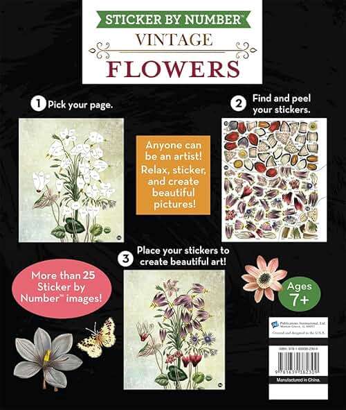 Brain Games - Sticker by Number - Vintage: Flowers (28 Images to Sticker) - Image 2