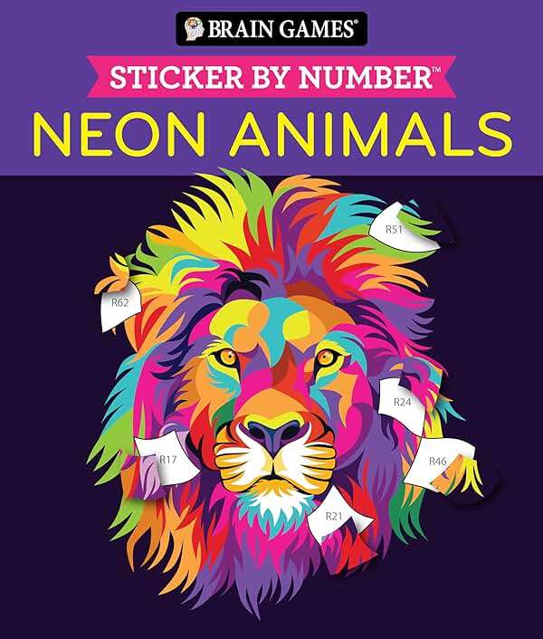 Brain Games - Sticker by Number: Neon Animals (28 Images to Sticker) - Image 1