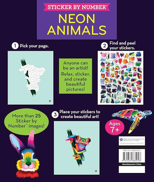 Brain Games - Sticker by Number: Neon Animals (28 Images to Sticker) - Image 2