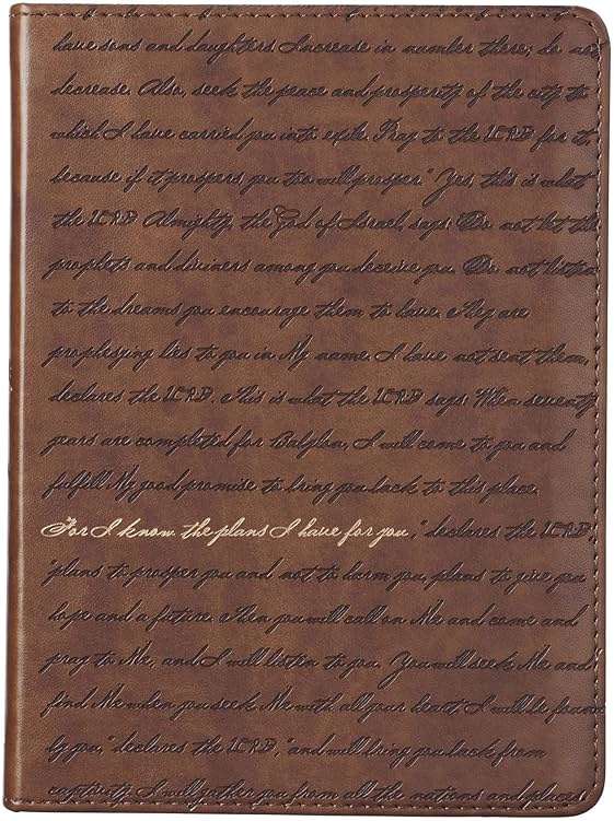Christian Art Gifts Brown Faux Leather Journal | For I Know the Plans Jeremiah 29:11 Bible Verse | Handy-sized Flexcover Inspirational Notebook w/Ribbon 240 Lined Pages, Gilt Edges, 5.5 x 7 Inches - Image 1