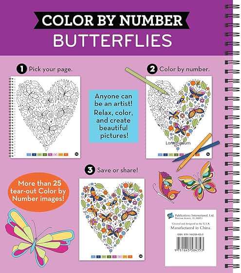 Brain Games - Color by Number: Butterflies - Stress-Free Adult Coloring Book with Tear-Out Pages | Relaxing Activity for Paint by Number Lovers | Gift for Women, Seniors & Teens - Image 2