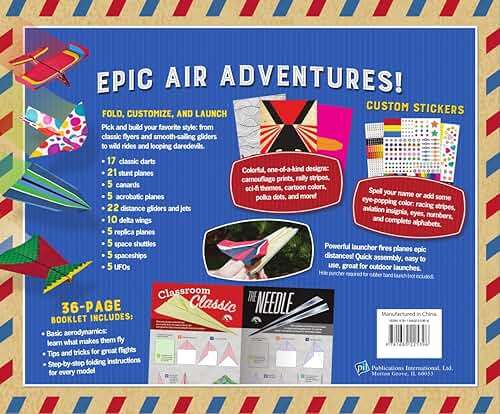 Paper Airplane Kit: 100 Planes to Fold & Fly, 1000 Stickers, Launcher & 100 Rubber Bands | Colorful Sheets | STEM Family Gift for Ages 7 and Up - Image 2