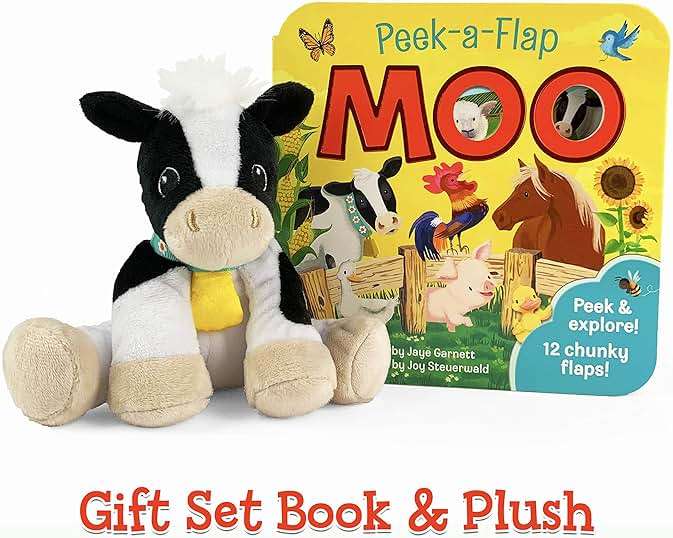 Moo Peek-a-Flap Gift Set: Includes Lift-A-Flap Board Book and Cuddly Plush Toy Friend for Birthdays, Baby Showers, Christmas and Easter Basket Stuffers - Image 1
