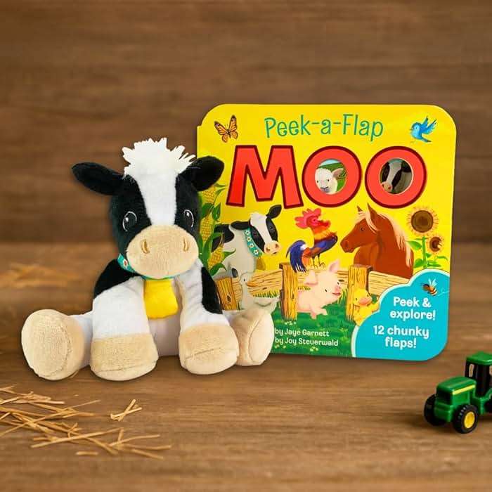 Moo Peek-a-Flap Gift Set: Includes Lift-A-Flap Board Book and Cuddly Plush Toy Friend for Birthdays, Baby Showers, Christmas and Easter Basket Stuffers - Image 3