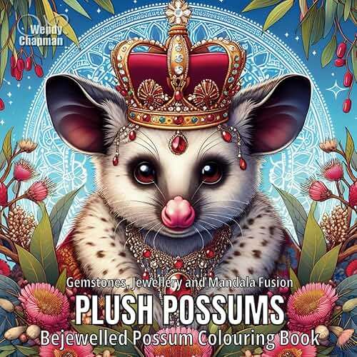 Plush Possums: Bejewelled Possum Colouring Book (Crowned Creatures) - Image 1