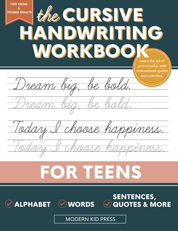 The Cursive Handwriting Workbook for Teens: Learn the Art of Penmanship in this Cursive Writing Practice book with Motivational Quotes and Activities for Young Adults and Teenagers - Image 1