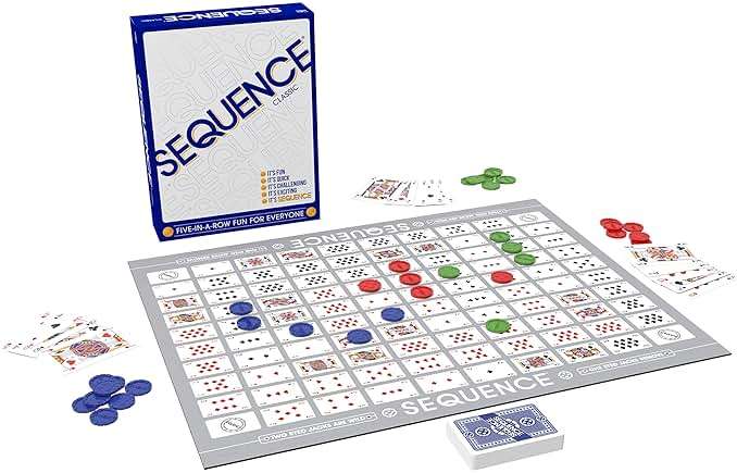 SEQUENCE- Original SEQUENCE Game with Folding Board, Cards and Chips by Jax ( Packaging may Vary ) White, 10.3" x 8.1" x 2.31" - Image 3
