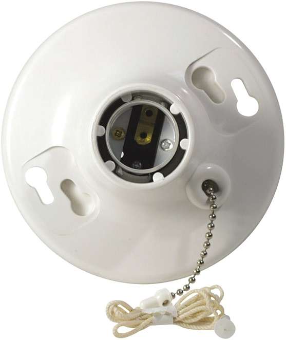 Leviton R50-08827-CW4 1-Piece Top Wired Lamp Holder with Pull Chain, 660 W, Incandescent/Fluorescent/CFL, Medium,White - Image 1