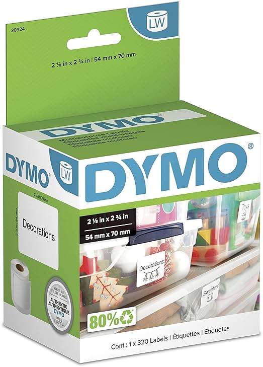 DYMO Authentic LW Large Multi-Purpose Labels, DYMO Labels for LabelWriter Label Printers, 2-1/8" x 2-3/4", 1 Roll of 320 - Image 1