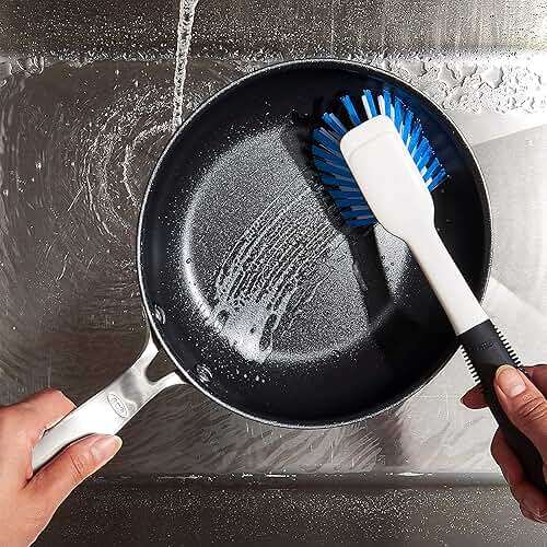 OXO Good Grips Dish Brush, Nylon Bristles with Built-in Scraper, Safe for Non-Stick Cookware, Non-Slip Handle, Dishwasher Safe - Image 8
