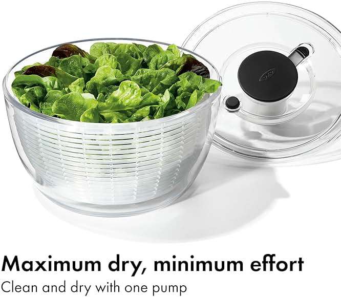 OXO Good Grips Salad Spinner | Lettuce Spinner | Fruit Washer | Fruit Washing Bowl with Strainer | Vegetable Cleaner | Salad Cleaner | Lettuce Washer | 6.22 Quart Capacity - Image 3