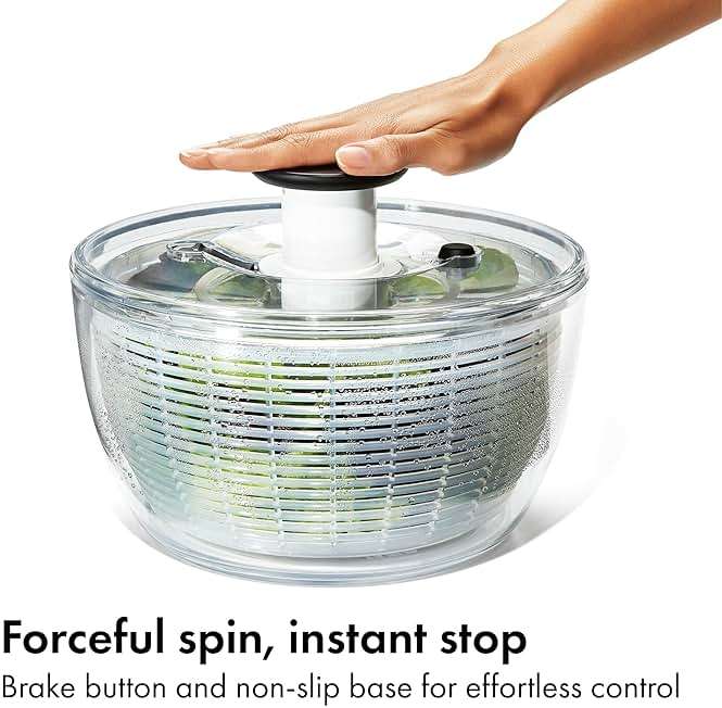 OXO Good Grips Salad Spinner | Lettuce Spinner | Fruit Washer | Fruit Washing Bowl with Strainer | Vegetable Cleaner | Salad Cleaner | Lettuce Washer | 6.22 Quart Capacity - Image 4