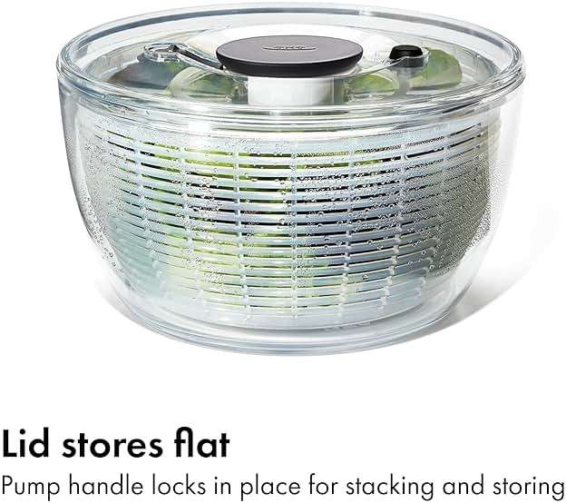 OXO Good Grips Salad Spinner | Lettuce Spinner | Fruit Washer | Fruit Washing Bowl with Strainer | Vegetable Cleaner | Salad Cleaner | Lettuce Washer | 6.22 Quart Capacity - Image 7
