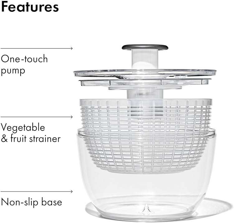 OXO Good Grips Salad Spinner | Lettuce Spinner | Fruit Washer | Fruit Washing Bowl with Strainer | Vegetable Cleaner | Salad Cleaner | Lettuce Washer | 6.22 Quart Capacity - Image 8