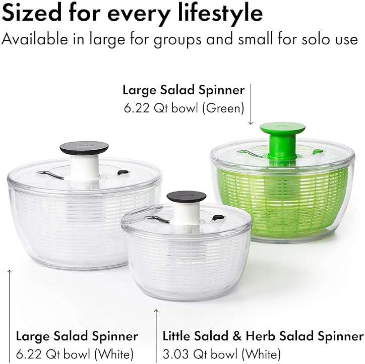 OXO Good Grips Salad Spinner | Lettuce Spinner | Fruit Washer | Fruit Washing Bowl with Strainer | Vegetable Cleaner | Salad Cleaner | Lettuce Washer | 6.22 Quart Capacity - Image 9
