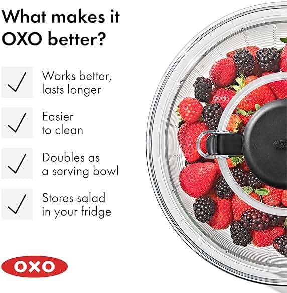 OXO Good Grips Salad Spinner | Lettuce Spinner | Fruit Washer | Fruit Washing Bowl with Strainer | Vegetable Cleaner | Salad Cleaner | Lettuce Washer | 6.22 Quart Capacity - Image 10