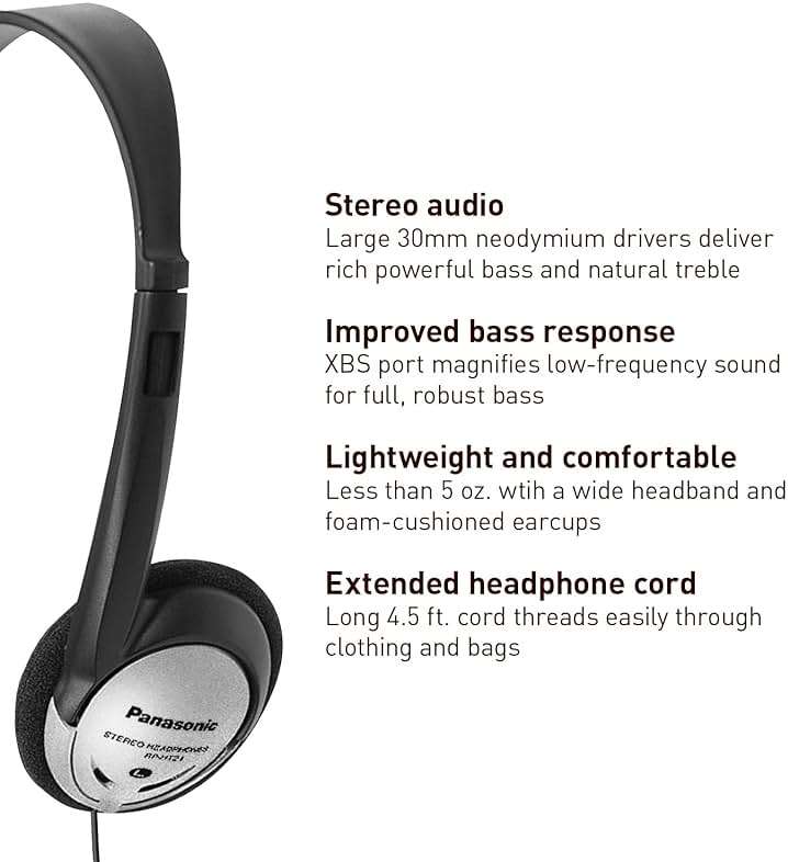 Panasonic Headphones On-Ear Lightweight with XBS RP-HT21 (Black & Silver) - Image 2
