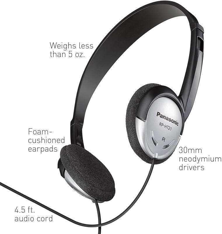 Panasonic Headphones On-Ear Lightweight with XBS RP-HT21 (Black & Silver) - Image 3