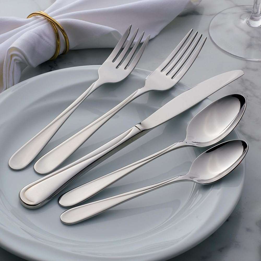 Oneida Silverware Set For 4, Flight 20-Piece Everyday Flatware Set, Service For 4, 18/0 Stainless Steel, Swirl, Mirror Finish, Dishwasher Safe, Knives Spoons and Forks Set, Dining (Silver, 20 Pieces) - Image 8