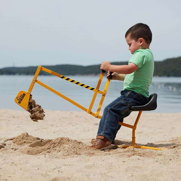 Big Dig Toy Excavator Ride, Sandbox Digger w/ 360 Rotation Base for Kids Ages 3 & Up, Yellow - Outdoor Playground and Sand Beach Construction Riding Toys for Children - Image 2