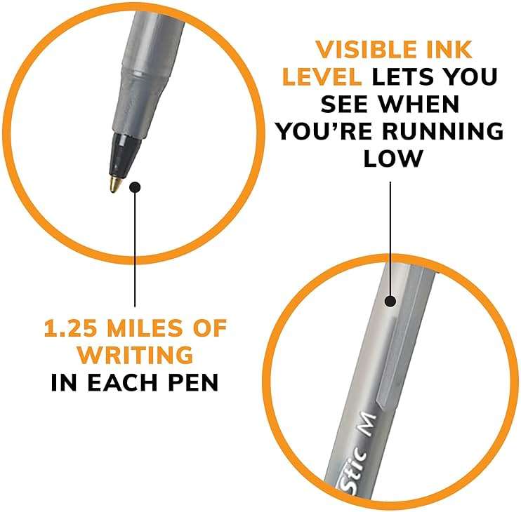 BIC Round Stic Xtra Life Black Ballpoint Pens, Medium Point (1.0mm), 10-Count Pack of Bulk Pens, Flexible Round Barrel for Writing Comfort, No. 1 Selling Ballpoint Pens - Image 6