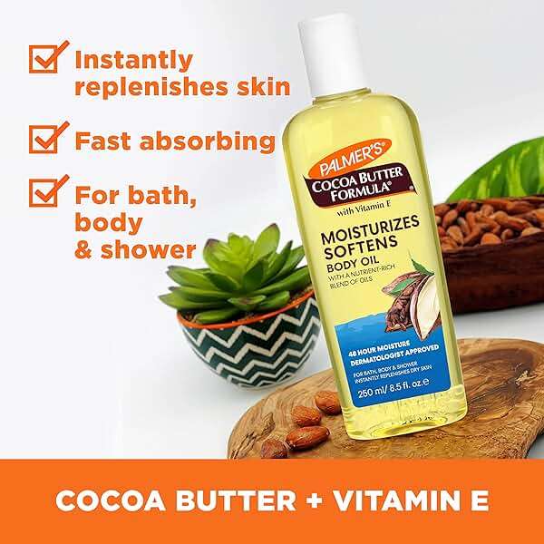 Palmer's Cocoa Butter Moisturizing Body Oil with Vitamin E, Radiant Looking Glow and Skin Hydration, Instant Absorption, Bath, Body and Shower, 8.5 Ounces - Image 2