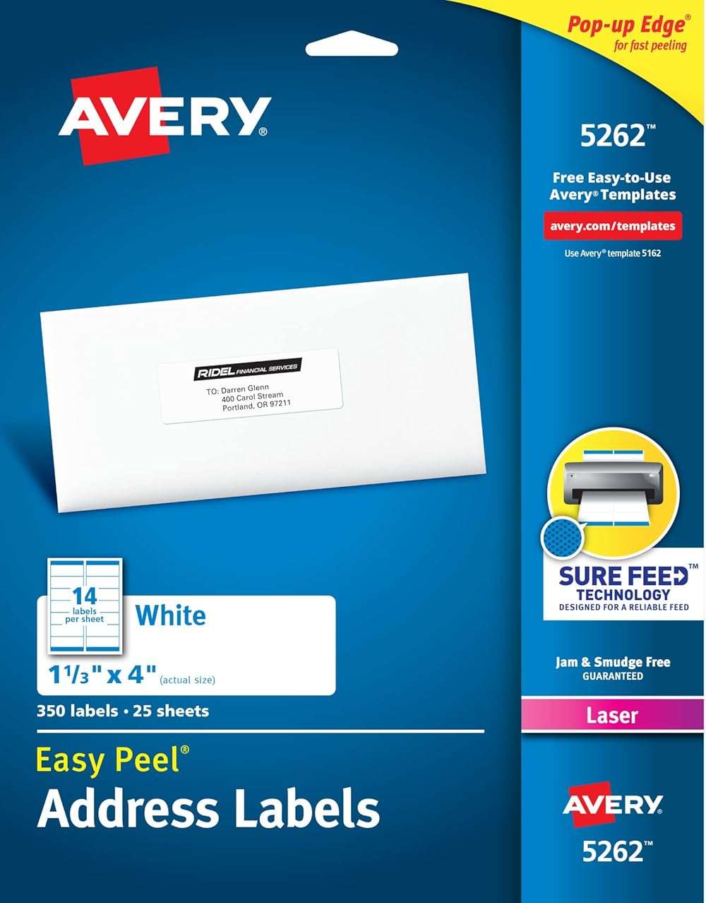 Avery Easy Peel Printable Address Labels with Sure Feed, 1-1/3" x 4", White, 350 Blank Mailing Labels (05262) - Image 1