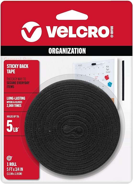 VELCRO Brand 5 Ft x 3/4 In | Black Tape Roll with Adhesive | Cut Strips to Length | Sticky Back Hook and Loop Fasteners | Perfect for Home, Office or Classroom - Image 1