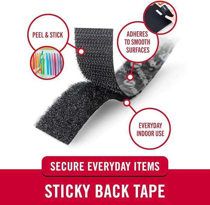 VELCRO Brand 5 Ft x 3/4 In | Black Tape Roll with Adhesive | Cut Strips to Length | Sticky Back Hook and Loop Fasteners | Perfect for Home, Office or Classroom - Image 2