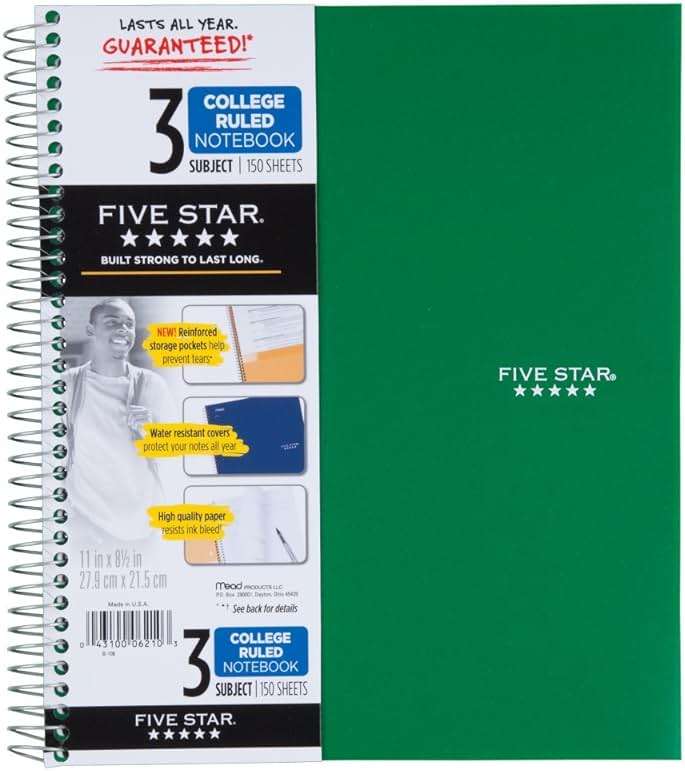 Five Star 06210 Wirebound 3-Subject Notebook, College Rule, 11 x 8 1/2, 150 Sheets, Assorted - Image 12