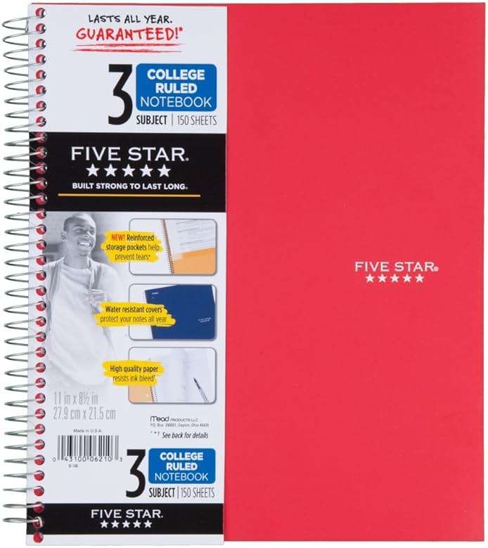 Five Star 06210 Wirebound 3-Subject Notebook, College Rule, 11 x 8 1/2, 150 Sheets, Assorted - Image 13