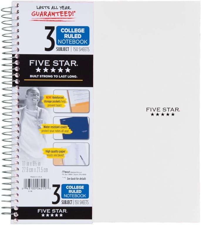 Five Star 06210 Wirebound 3-Subject Notebook, College Rule, 11 x 8 1/2, 150 Sheets, Assorted - Image 14