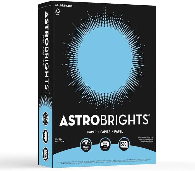 Neenah Astrobrights 30% Recycled Bright Color Paper, 8 1/2in x 11in, 24 Lb, FSC Certified, Lunar Blue, Ream Of 500 Sheets, 21528 - Image 1