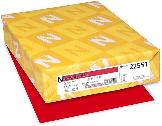 Astrobrights Color Paper, 8.5” x 11”, 24 lb/89 gsm, Re-Entry Red, 500 Sheets (21558) - Image 1