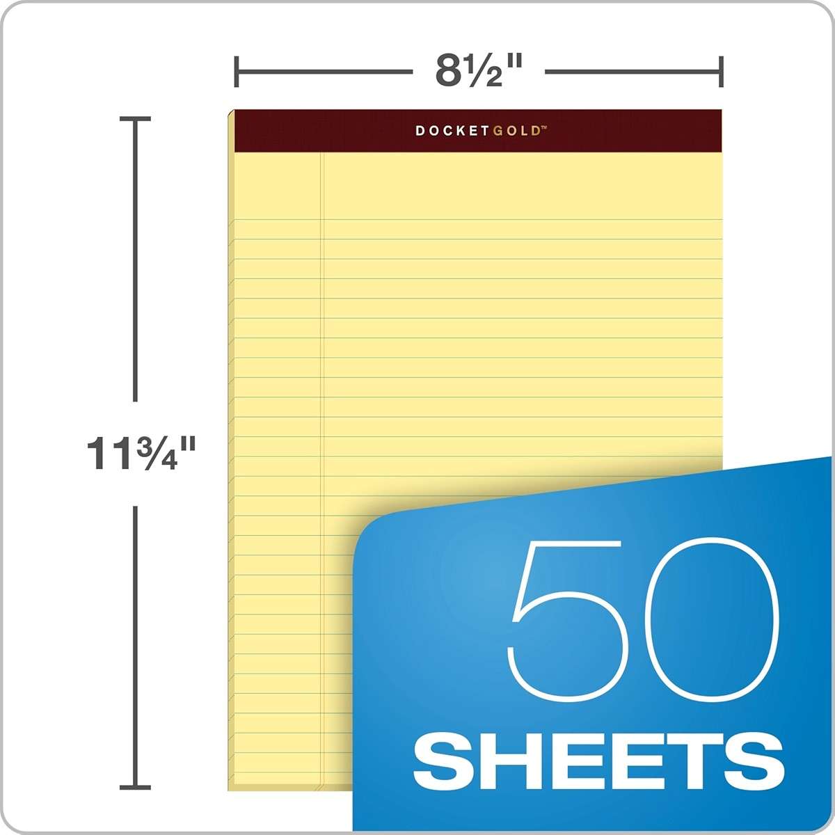 TOPS Legal Pads, 6 Pack, Premium Docket Gold Note Pads, 50 Legal Ruled 8.5 x 11 Sheets, Thick Canary Yellow Paper with Extra Hard Back, Proudly Made in the USA - Image 2