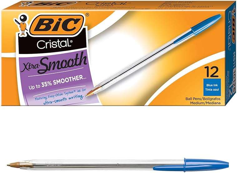 BIC Cristal Xtra Smooth Blue Ballpoint Pens, Medium Point (1.0mm), 12-Count Pack, Extra Smooth and Reliable Ballpoint Pens - Image 1
