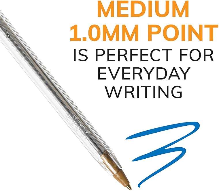 BIC Cristal Xtra Smooth Blue Ballpoint Pens, Medium Point (1.0mm), 12-Count Pack, Extra Smooth and Reliable Ballpoint Pens - Image 2