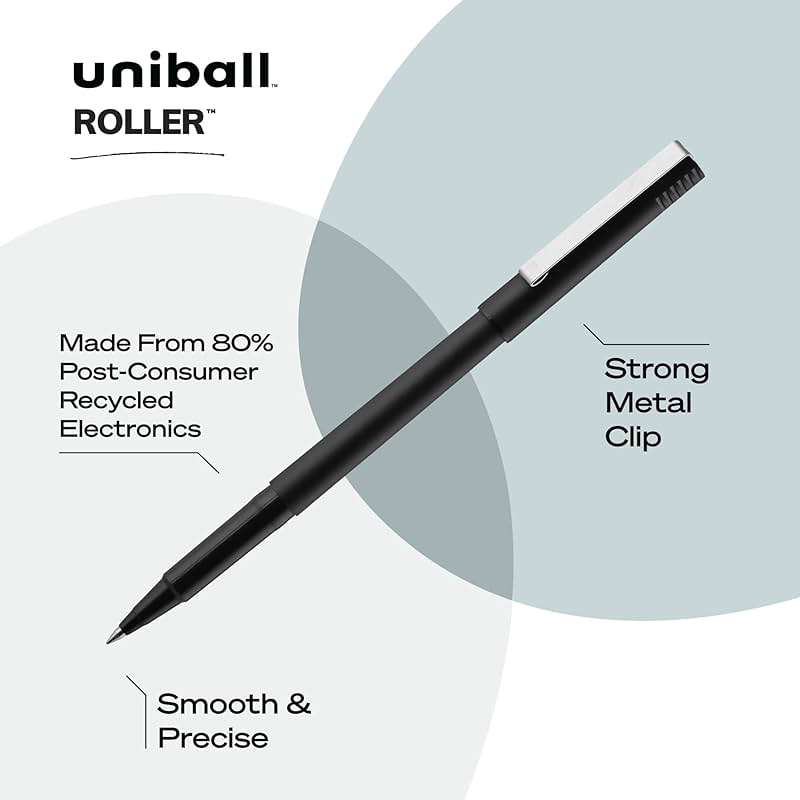 uniball Roller Rollerball Pens, Micro Point (0.5mm), Black, 12 Pack - Image 4