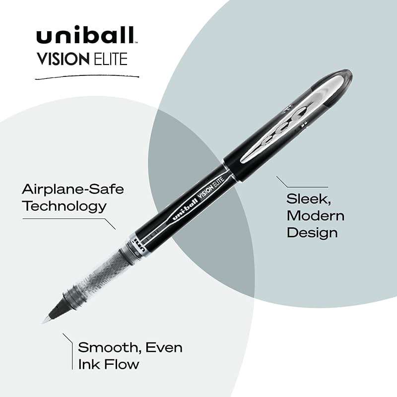 uni-ball Vision Elite Rollerball Pens Fine Point Micro Tip, 0.5mm, Black, 12 Pack - Image 5