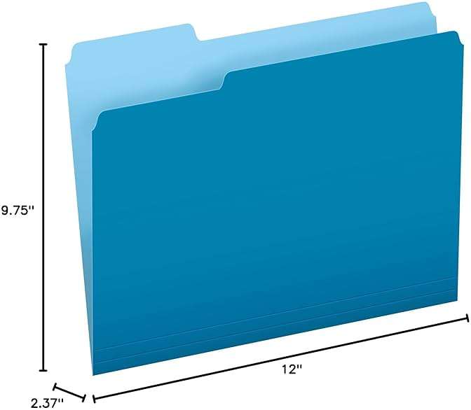 Pendaflex Two-Tone Color File Folders, Letter Size, Blue, 1/3 Cut, 100 per box (152 1/3 BLU), 12 inches - Image 2