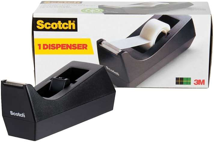 Scotch Desktop Tape Dispenser, Black, 2.7 in. x 2.7 in. x 6.4 in., 1 Tape Dispenser - Image 1