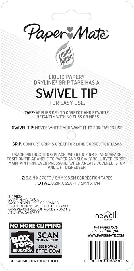 Paper Mate Paper Mate Liquid Paper DryLine Grip Correction White Tape, 2 Count - Image 7
