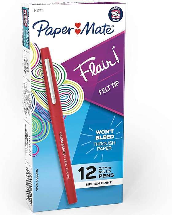 Paper Mate Flair Felt Tip Pens, Medium Point (0.7mm), Red Ink, 12 Count - Teacher Supplies, Arts & Crafts - Image 1