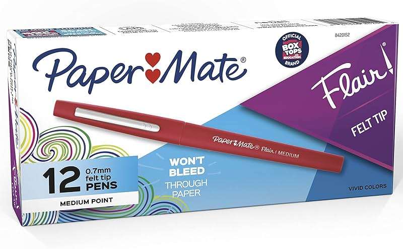 Paper Mate Flair Felt Tip Pens, Medium Point (0.7mm), Red Ink, 12 Count - Teacher Supplies, Arts & Crafts - Image 11