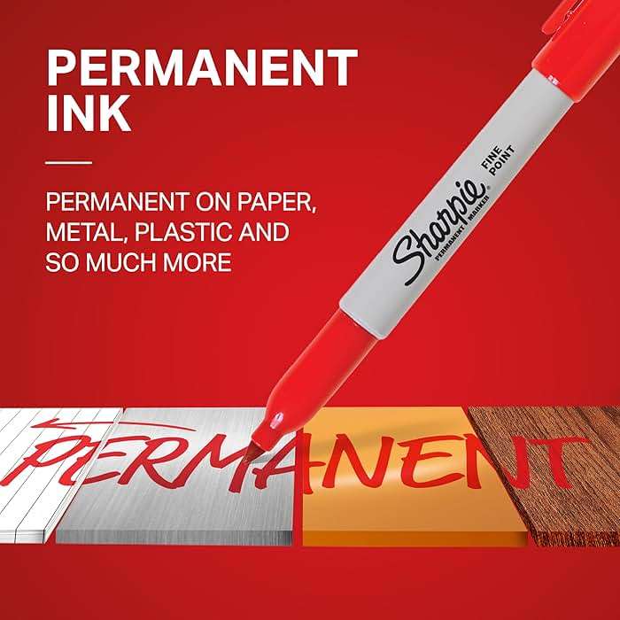 Sharpie Permanent Markers, Fine Tip, Red, 12 Count - Office Supplies, Quick Drying, Fade Resistant, For Plastic, Metal, Wood, And More - Image 3