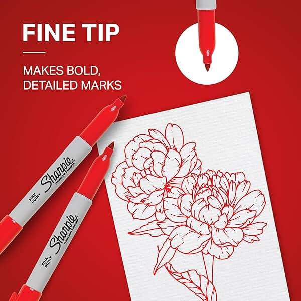Sharpie Permanent Markers, Fine Tip, Red, 12 Count - Office Supplies, Quick Drying, Fade Resistant, For Plastic, Metal, Wood, And More - Image 6