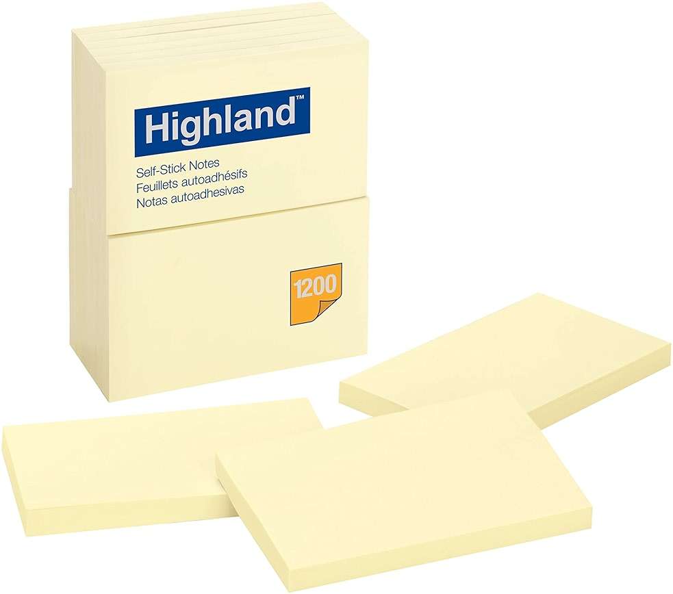 Highland Self-Stick Notes, 3" x 5", Yellow, 100 Sheets/Pad, 12 Pads/Pack - Image 1